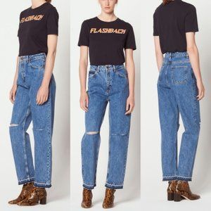 NWT Sandro Ripped Knee Wide Leg Mom Jean